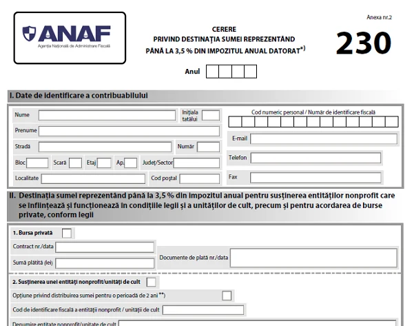 Instrucțiuni pentru completarea formularului 230